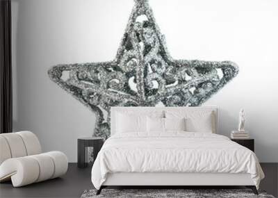 Silver christmas star isolated on white Wall mural