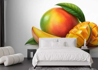 Fresh mango along with slices on white background Wall mural