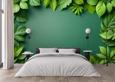 Green summer leaves empty border background mockup Wall mural