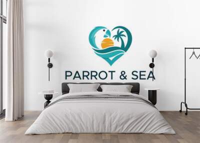 Parrot and Sea , palm, sun logo icon vector illustration design template	 Wall mural