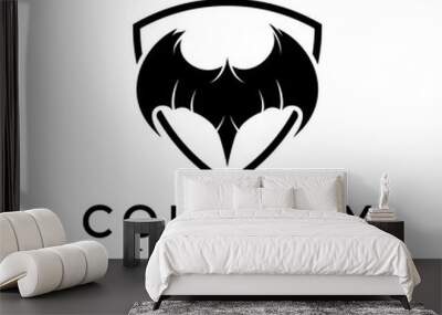 Vector Logo Concept combining shield and Initial Letter M Bat Wings. Wall mural