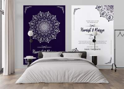 beautiful hand draw wedding invitation card template Wall mural