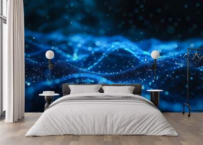 Abstract blue digital background with dots and waves Wall mural