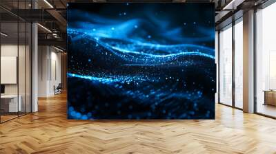 Abstract blue digital background with dots and waves Wall mural