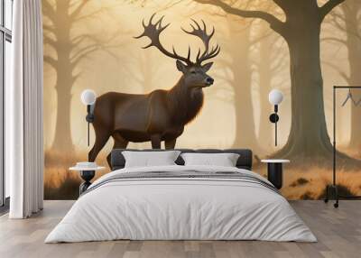 Portrait of majestic red deer stag in the forest Wall mural