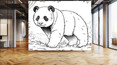 Outline illustration of a black and white panda for drawing and coloring on white background Wall mural