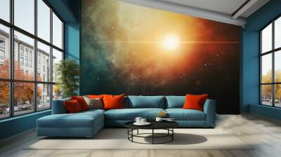 Richly textured film background with pronounced grain and dust effects, combined with a real lens flare shot in a controlled studio environment over a dark canvas Wall mural