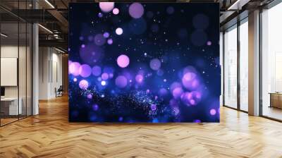 Scattered gradient ice blue to lavender particles against a dark backdrop create a cool, serene celebratory background Wall mural