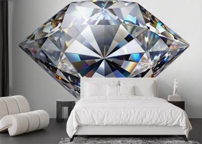 A luxurious sparkling diamond shape with meticulous cuts and facets, set against a transparent background, perfect for adding elegance to designs and digital projects. Wall mural