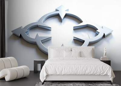 Four converging arrows, each with a rounded tip, form a seamless circle, symbolizing unity, wholeness, and infinite connection, against a clean white background with subtle shadows. Wall mural