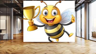 Bee-lieve in Yourself: A Triumphant Bumble Bee Holding a Golden Trophy  Generative AI Wall mural