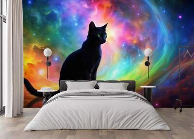 Cosmic Cat Nebula: A Whirlwind of Starry Feline Grace  generative AI Wall mural