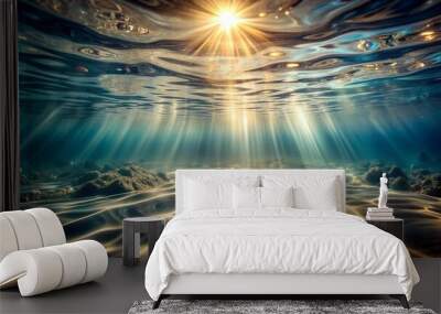 Ethereal Underwater Dance of Light and Shadow  AI generated Wall mural