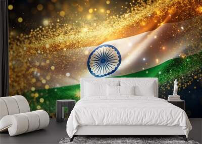 Golden Rain of Freedom: A Celebration of Indian Independence  AI Generated Wall mural