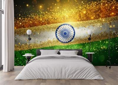 Golden Rain of Freedom: A Celebration of Indian Independence  AI generated Wall mural