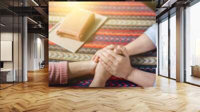 Photographs of people praying to God. Can be applied to various media. Wall mural