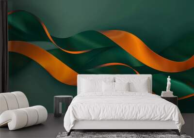 
A dark green gradient 3D ribbon with an iridescent finish and gold line pattern. The abstract design combines rich hues and metallic accents, creating a stylish and dynamic visual effect. Wall mural