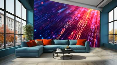 A vibrant digital data and technology background with colorful lines, circuits, and abstract patterns. The dynamic visuals represent the flow of information and the advancement of modern technology.

 Wall mural