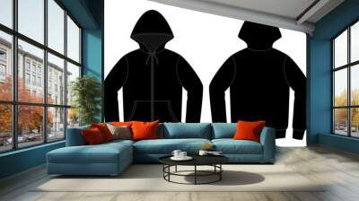 Black Hooded Jacket With Two Pocket Template Vector On White Background.Front and Back View. Wall mural