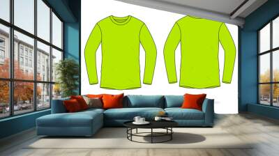 Blank Lime Long Sleeve T-Shirt Template on White Background .Front and Back Views, Vector File. Wall mural