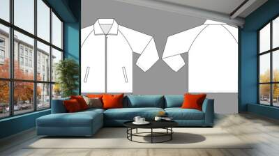 Blank White Raglan Jacket Template on Gray Background. Front and Back View, Vector File Wall mural