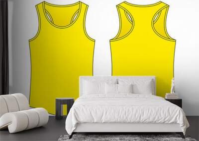 Blank Yellow Tank Top Template on White Background. Front and Back View, Vector File. Wall mural