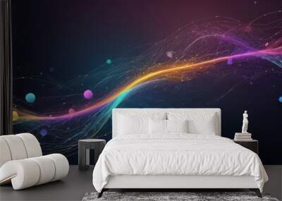 A colorful soundwave spectrum of rainbow colors,  design element in concept of music, party, technology. beautiful abstract wave technology background with blue light digital effect corporate concept Wall mural