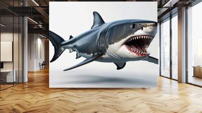 Sharks looking for prey. White shark marine predator with big open mouth and teeth. 3D rendering Wall mural