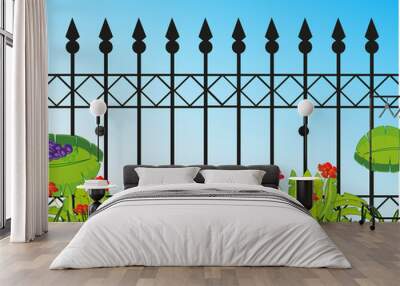 Iron forged decorative fence and year nature Wall mural