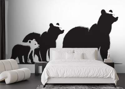 Bear wild animal family silhouettes on the white background. Grizzly bear, polar bear, California bear silhouette, vector icon for animal wildlife apps and websites Wall mural