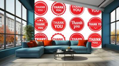 Collection of red Thank You badges, vector illustration, isolated on white background Wall mural