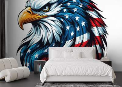 Patriotic eagle head illustration, American flag style, vibrant colors, perfect for Independence Day posters. Eagle The national symbol of the USA, With America Flag Color. American flag painted bald  Wall mural