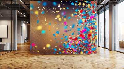 Vibrant cascading confetti explosion, red and blue tones, party invitation or celebration banner. Celebration and colorful confetti party Blur abstract background. Wall mural