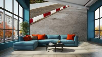 Red and white concrete road curb Wall mural