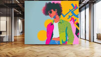 Gen Z Latinx pastel colors, vector style illustration made with Generative AI Wall mural