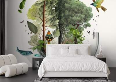 Harmony with nature illustration made with Generative AI Wall mural