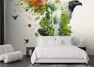 Harmony with nature illustration made with Generative AI Wall mural