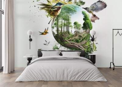 Harmony with nature illustration made with Generative AI Wall mural