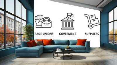 Stakeholder relationship banner web icon set vector illustration concept for stakeholder, investor, government, and creditors with icon of community, trade unions, suppliers, and customers Wall mural