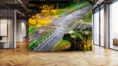 Light trail capture of traffic signal, Singapore Wall mural