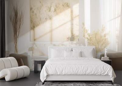 modern minimalist living room interior with abstract paintings and beige furniture Wall mural