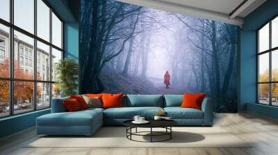 alone woman in dark forest Wall mural