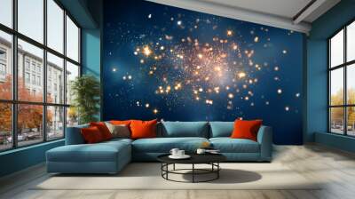 fire sparkles in dark blue bokeh background Wall mural