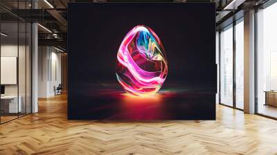 Abstract transparent cyber colorful Easter egg on dark background. Wall mural