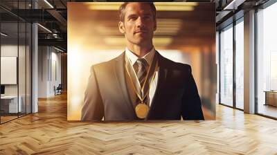 A businessman wearing a gold medal Wall mural