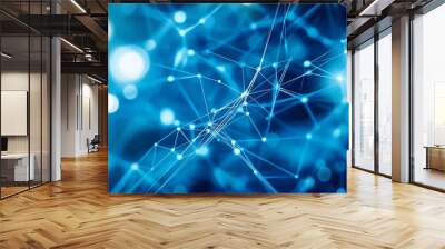 Abstract blue network connections display Wall mural