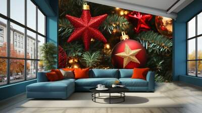 Colorful ornaments on a Christmas tree Wall mural