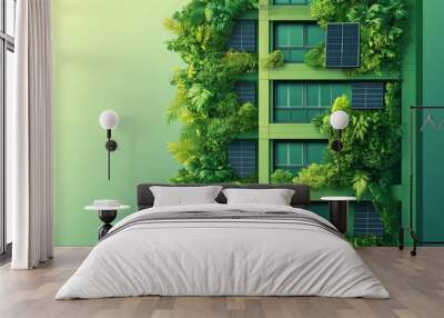 Eco-friendly building with lush greenery facade. Wall mural