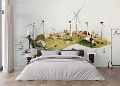 Flat lay composition of a Wind turbines  Wall mural