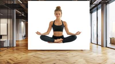 the young girl doing meditate isolated Wall mural